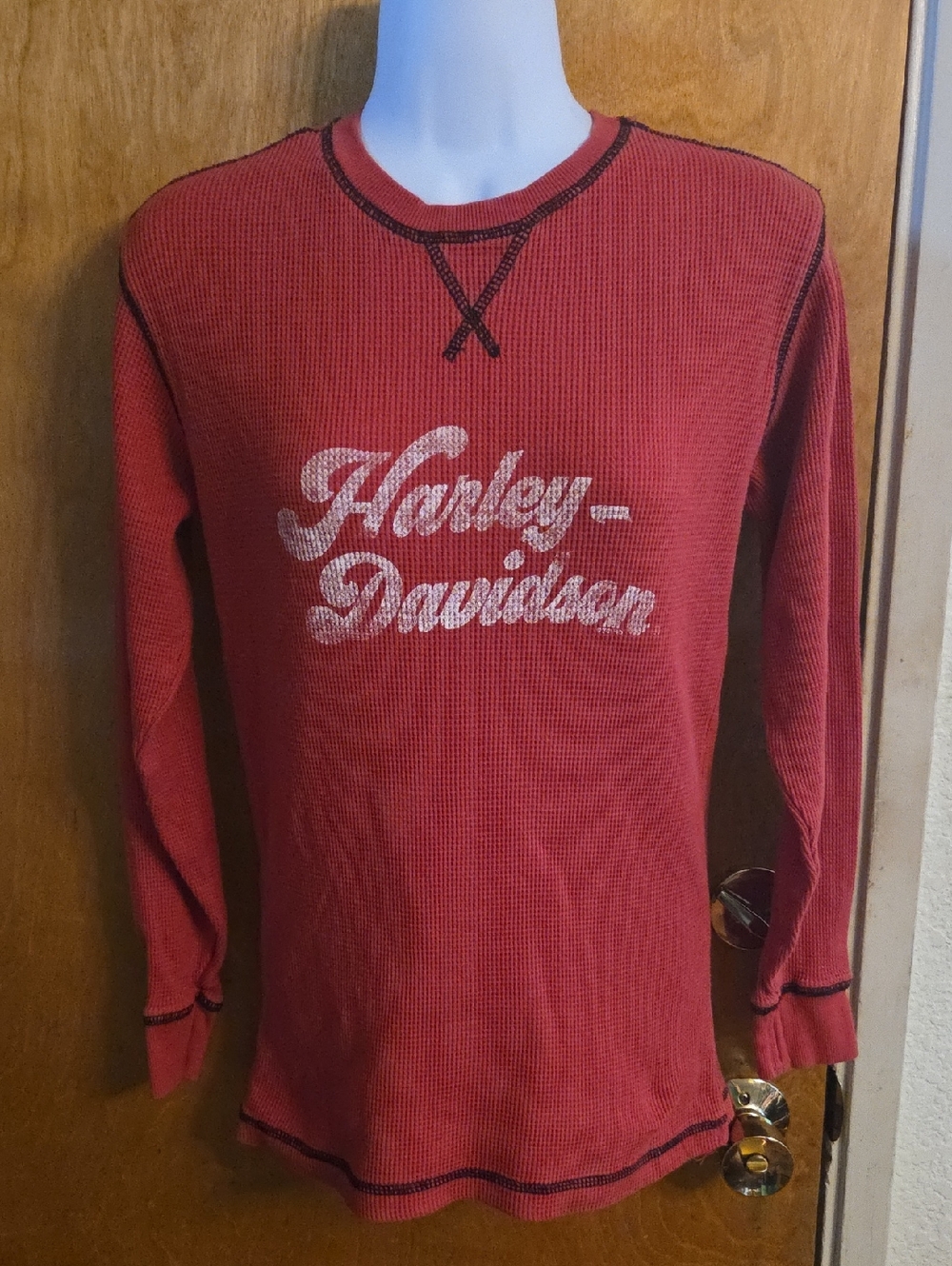 Harley Davidson Women’s Red Waffle Knit Thermal Long Sleeve Size XL
